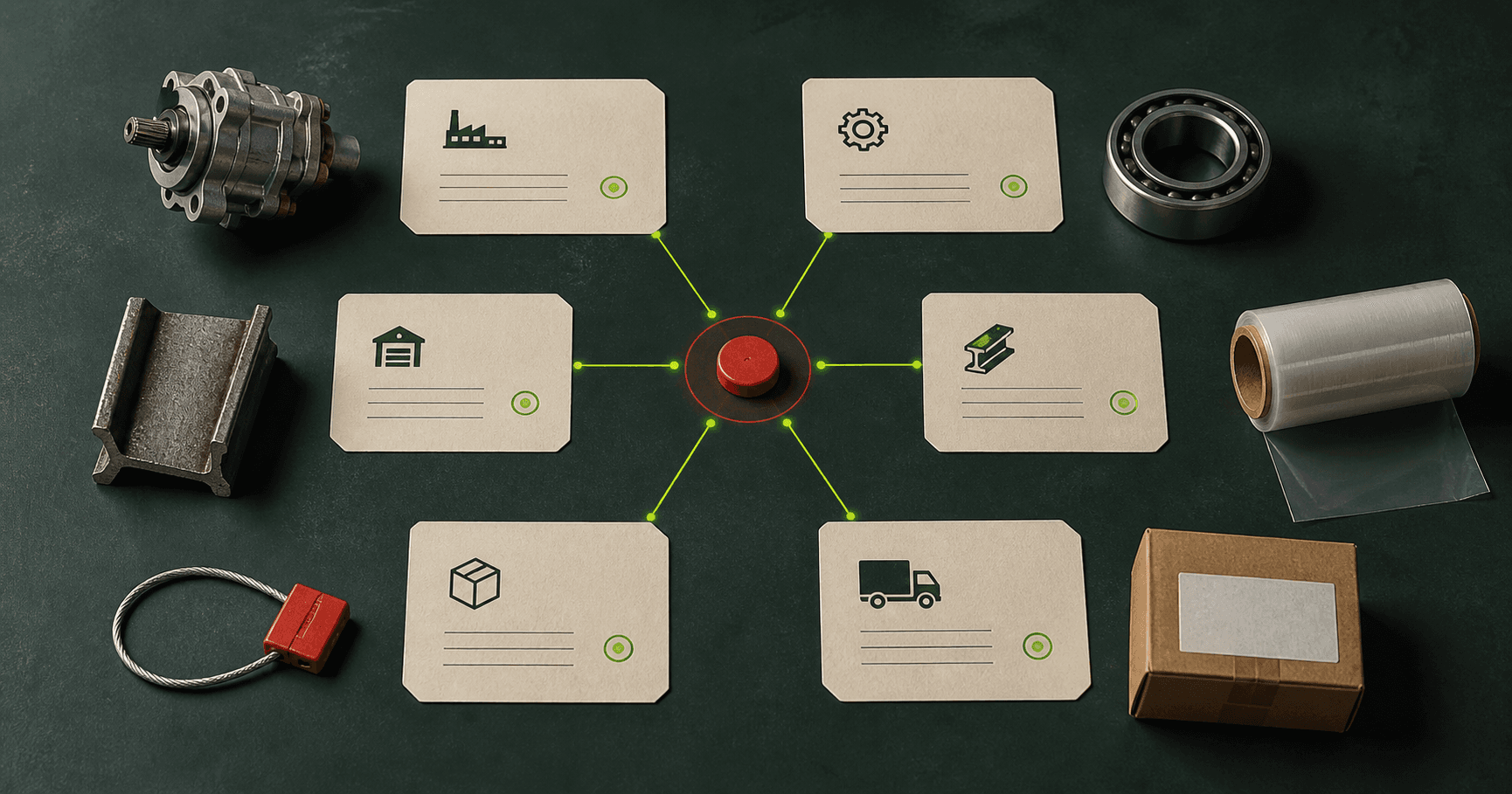 Six operational material categories connected to one controlled recovery decision
